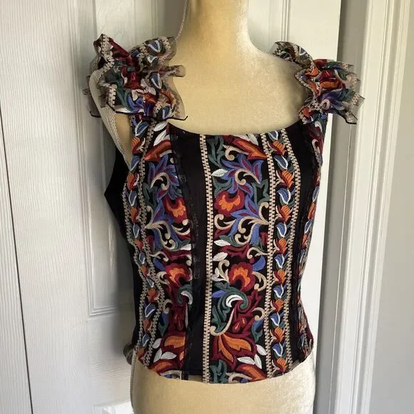Anthropologie Eva Franco Embroidered Corset Top for Women Medium Multicolored - Picture 16 of 16